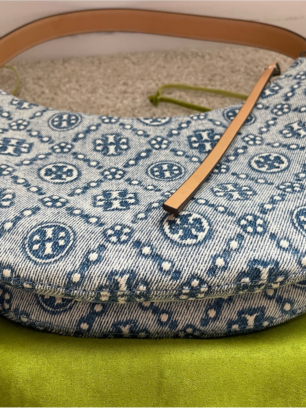 Tory Burch Romy Denim Half Moon Shoulder Bag with ith crossbody strap - Picture 14 of 14